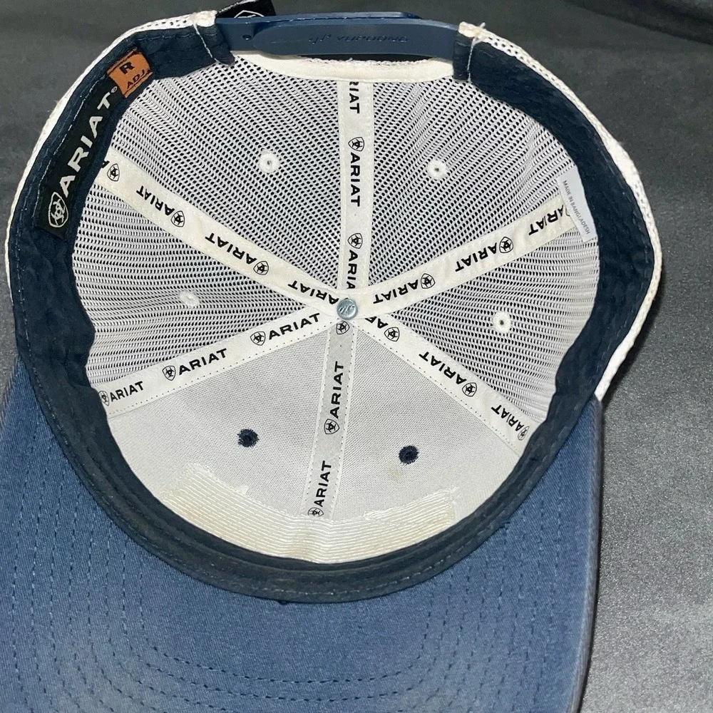 Ariat Hat Cap Snap Back Navy White American Flag Patch Mesh Trucker Mens Rodeo‎